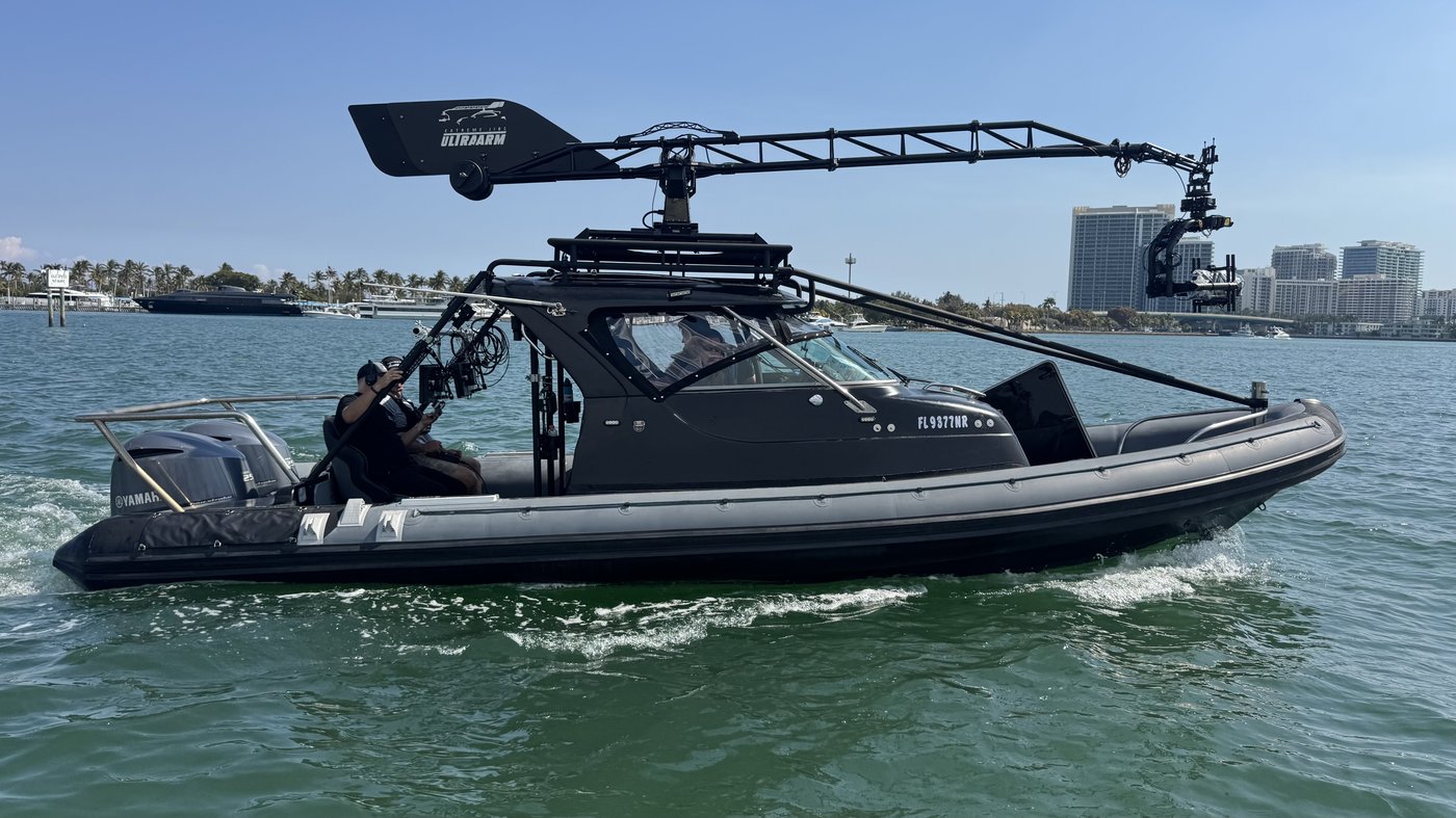 The Basilisk production vessel underway with the Miami skyline behind it